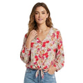 Democracy Women’s Floral Tie-Front Blouse PS Petite – 100% Rayon Boho Style