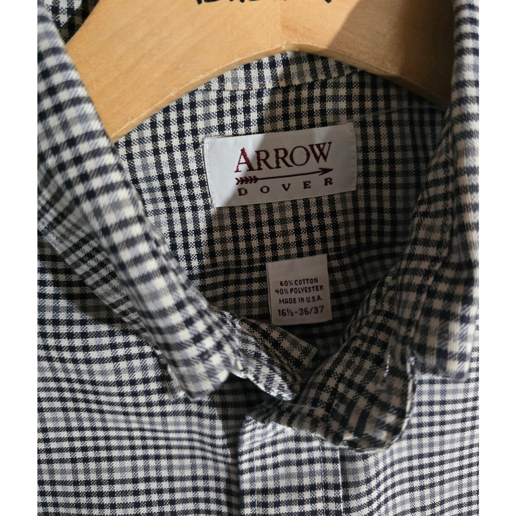 Arrow Dover Men’s Checkered Button-Down Shirt – Black & White, Size 16.5 (36/37)