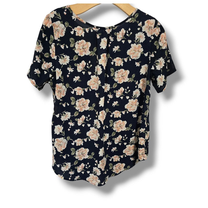 Sienna Sky Women’s Blue Floral Short Sleeve Blouse – Size Small, Polyester