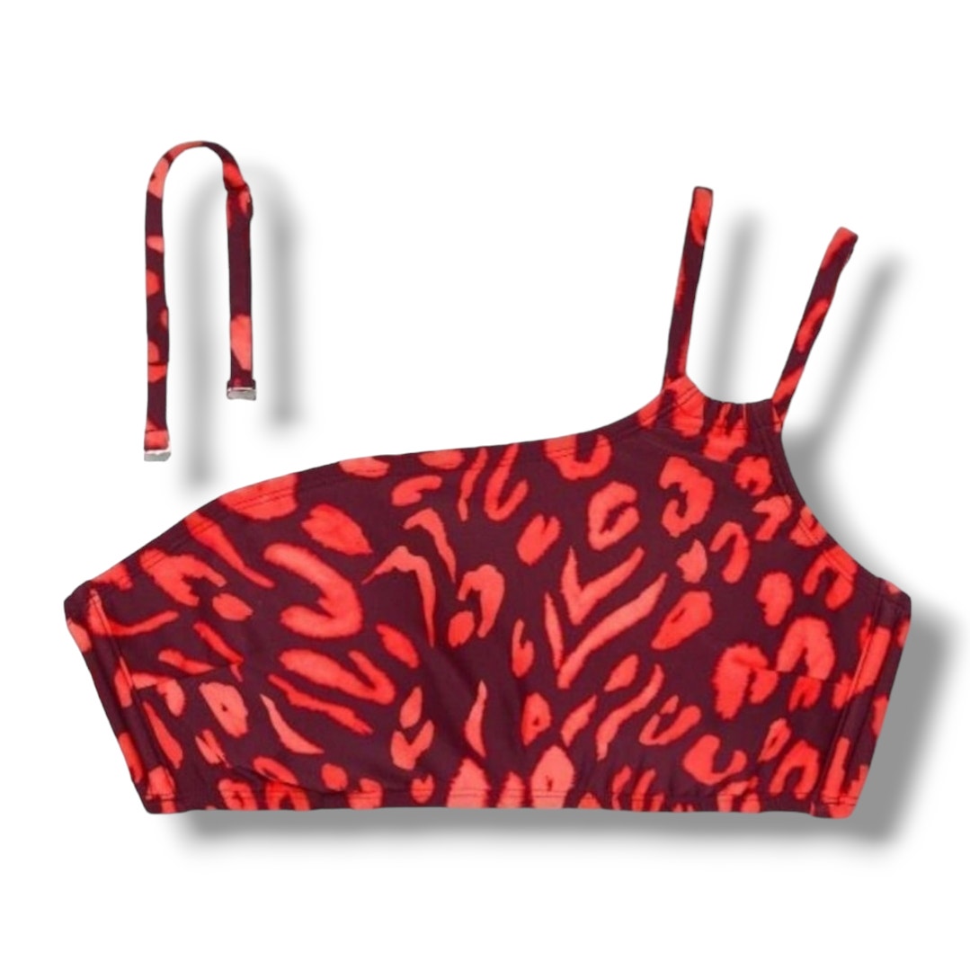 Shade & Shore Women’s Red Animal Print One Shoulder Bikini Top Small NWT