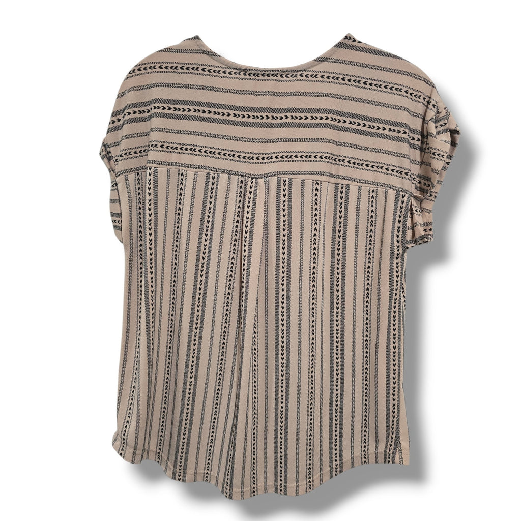 Flower & Feather Striped Aztec O-Ring Quarter Zip Blouse MEDIUM