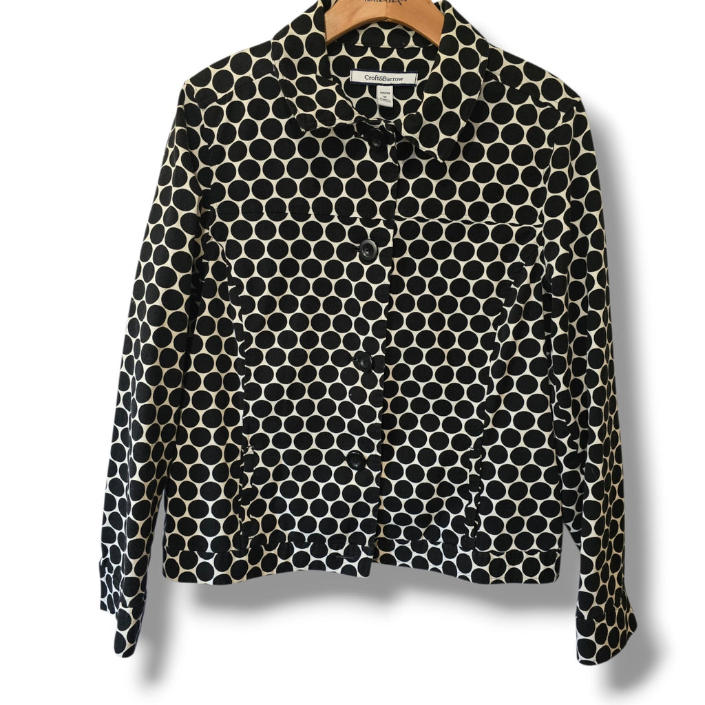 Croft & Barrow Black & Ivory Polka Dot Stretch Denim Jacket – Medium