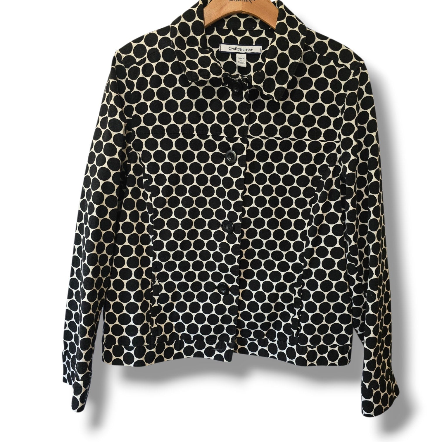 Croft & Barrow Black & Ivory Polka Dot Stretch Denim Jacket – Medium