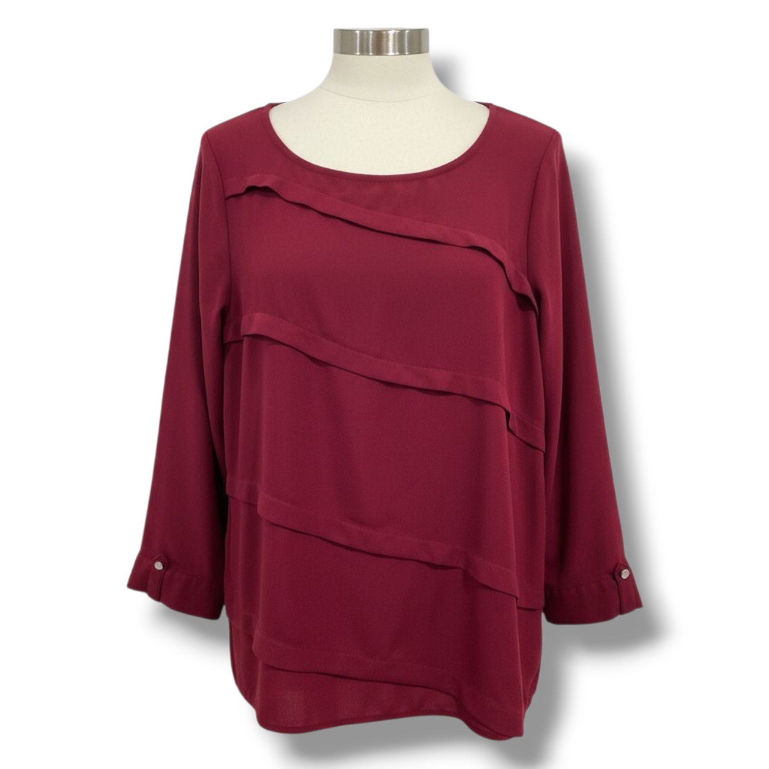 Dana Buchman Women’s Burgundy Asymmetrical Tiered Blouse Small