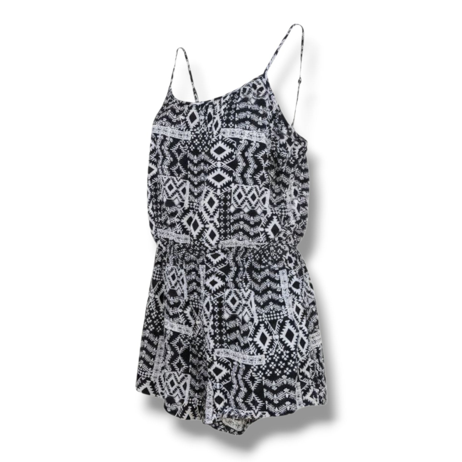 Arizona Jean Co Women’s Sleeveless Romper Black White Print Small Polyester