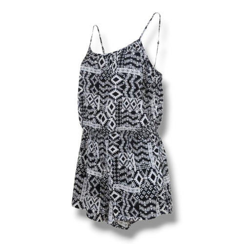 Arizona Jean Co Women’s Sleeveless Romper Black White Print Small Polyester