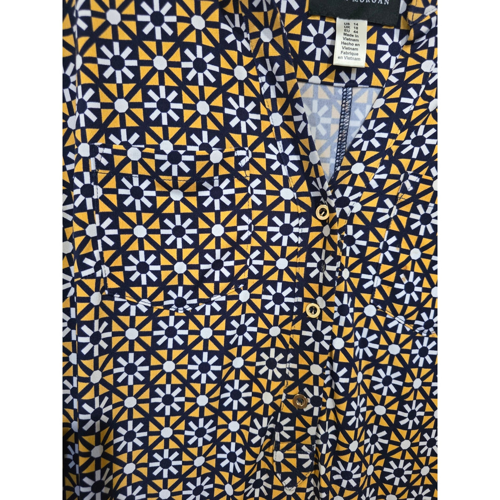 Donna Morgan Womens Size 14 Dress Geometric Navy Yellow Stretch Shift Preowned