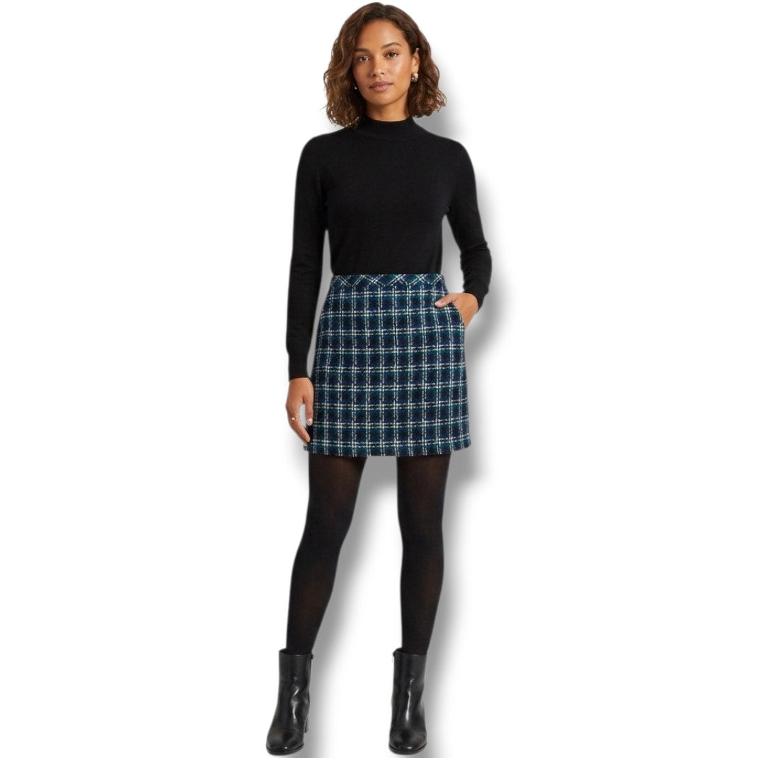 Ann Taylor Loft Women’s Plaid Tweed Lined Skirt with Side Zip Pockets Size 8
