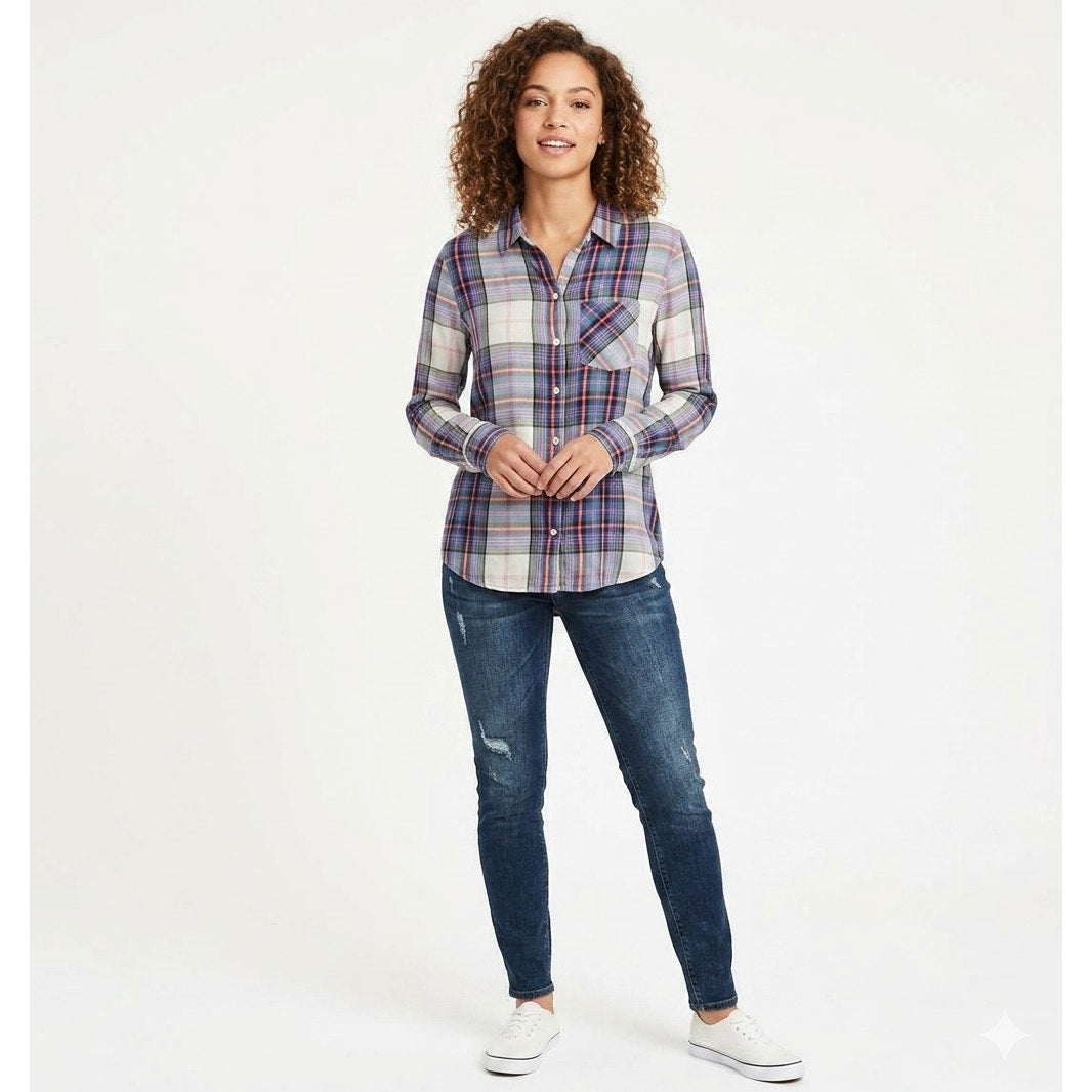 GAP Women’s Purple Plaid Button-Up Long Sleeve Shirt Medium