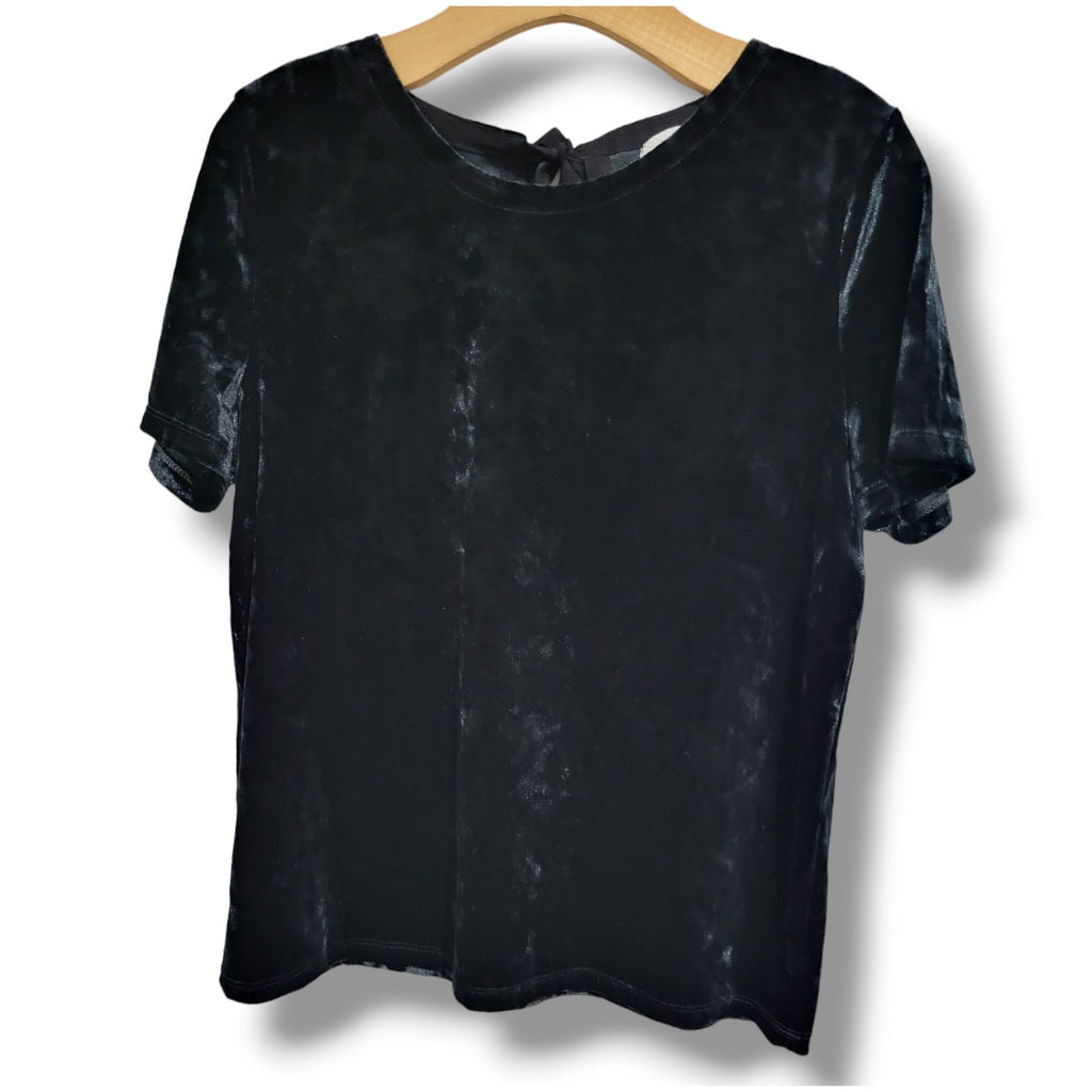 14th & Union Women’s Midnight Blue Velour Short Sleeve Tie-Back Blouse Sz Small