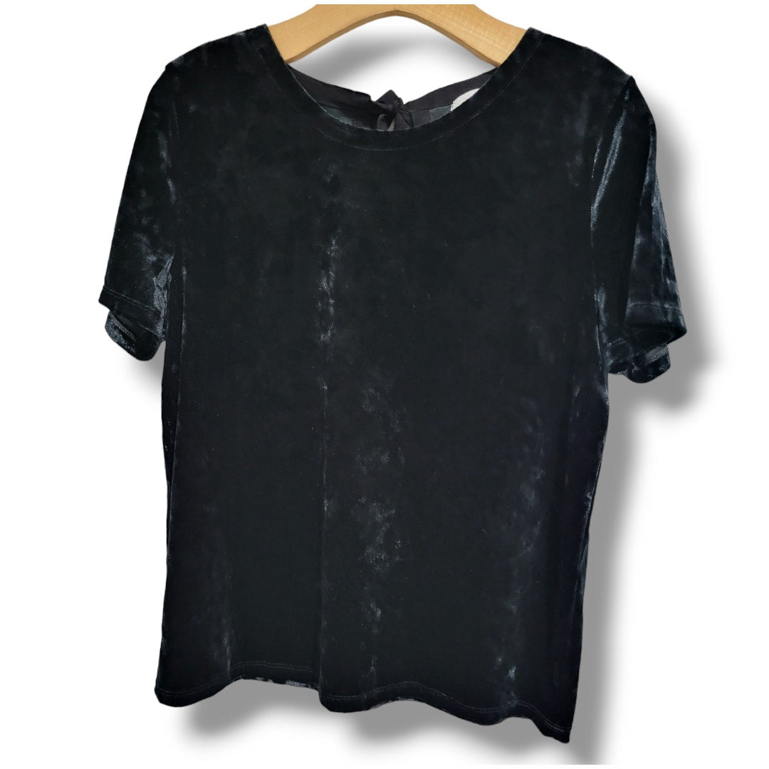 14th & Union Women’s Midnight Blue Velour Short Sleeve Tie-Back Blouse Sz Small