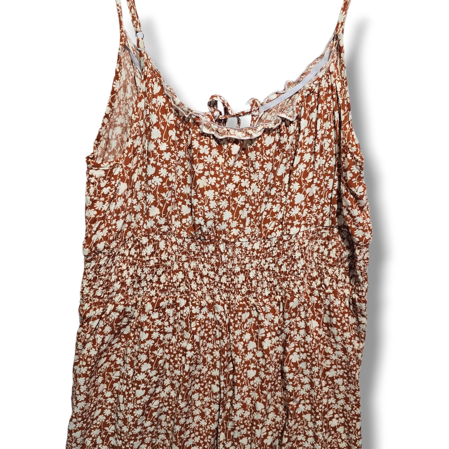 SHEIN women's Rust Floral Tie-Front Sleepy Romper xl