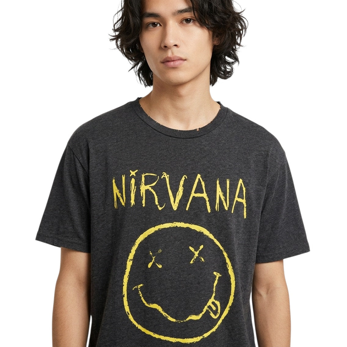 Nirvana "Live '93" Smiley Face Graphic Distressed T-Shirt