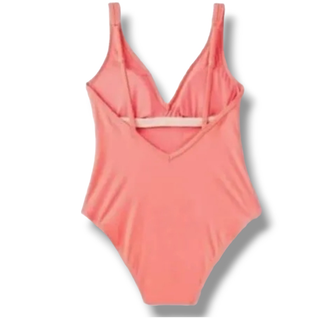 Kona Sol Women’s Plus Size Peach V-Neck One-Piece Swimsuit – New With Tags