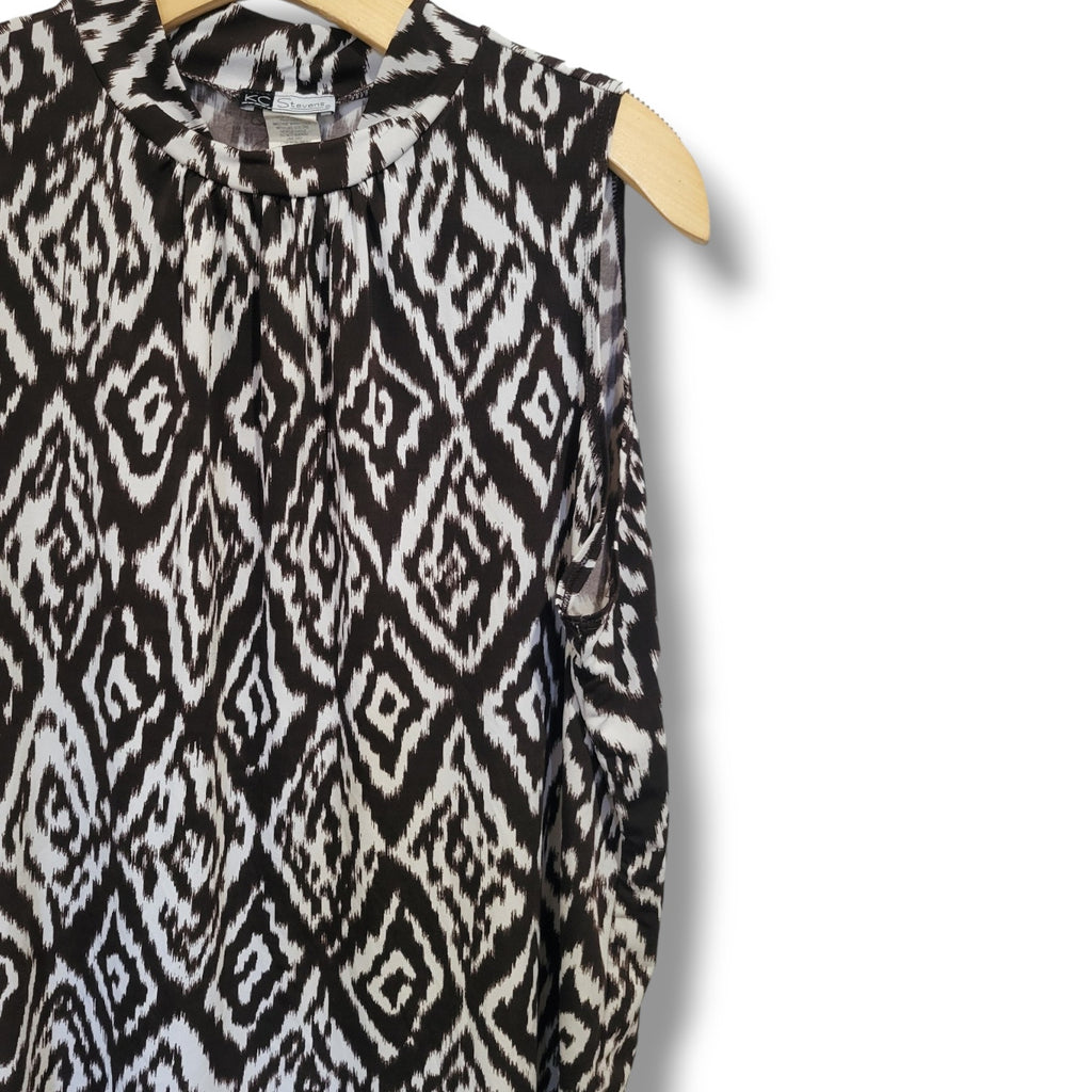 KC Stevens Women's Plus Size brown & White high neck sleeveless blouse - 2x