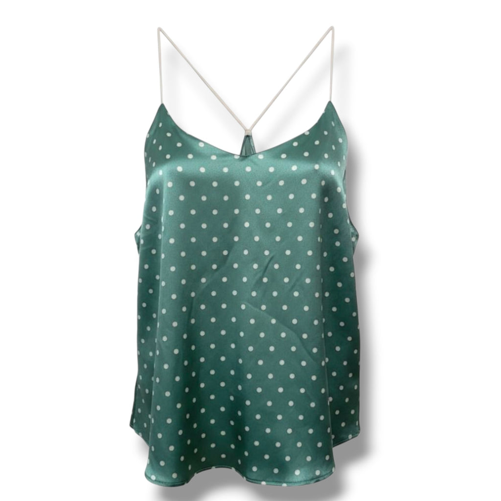 Victoria’s Secret Women’s Jade Green Polka Dot Satin Racerback Cami – Size XL