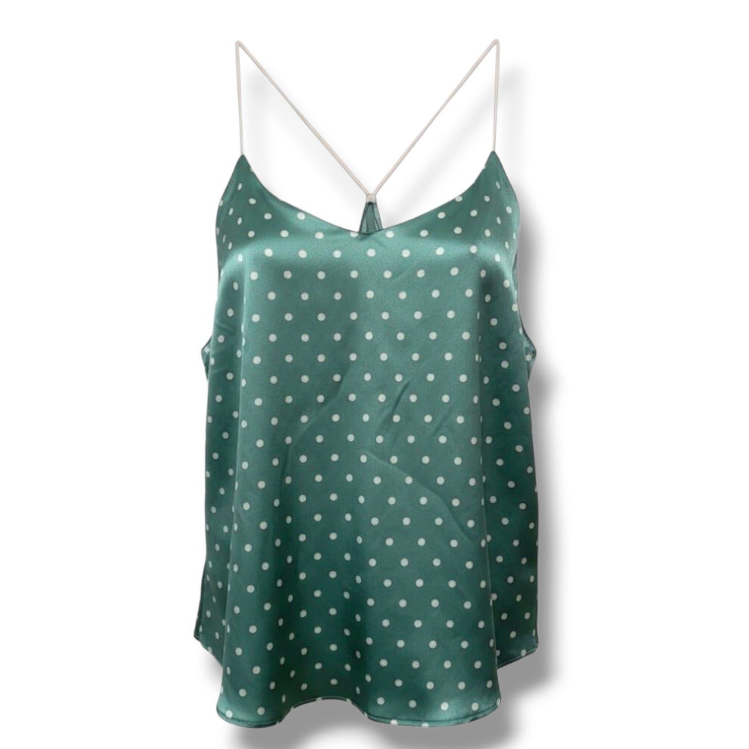 Victoria’s Secret Women’s Jade Green Polka Dot Satin Racerback Cami – Size XL