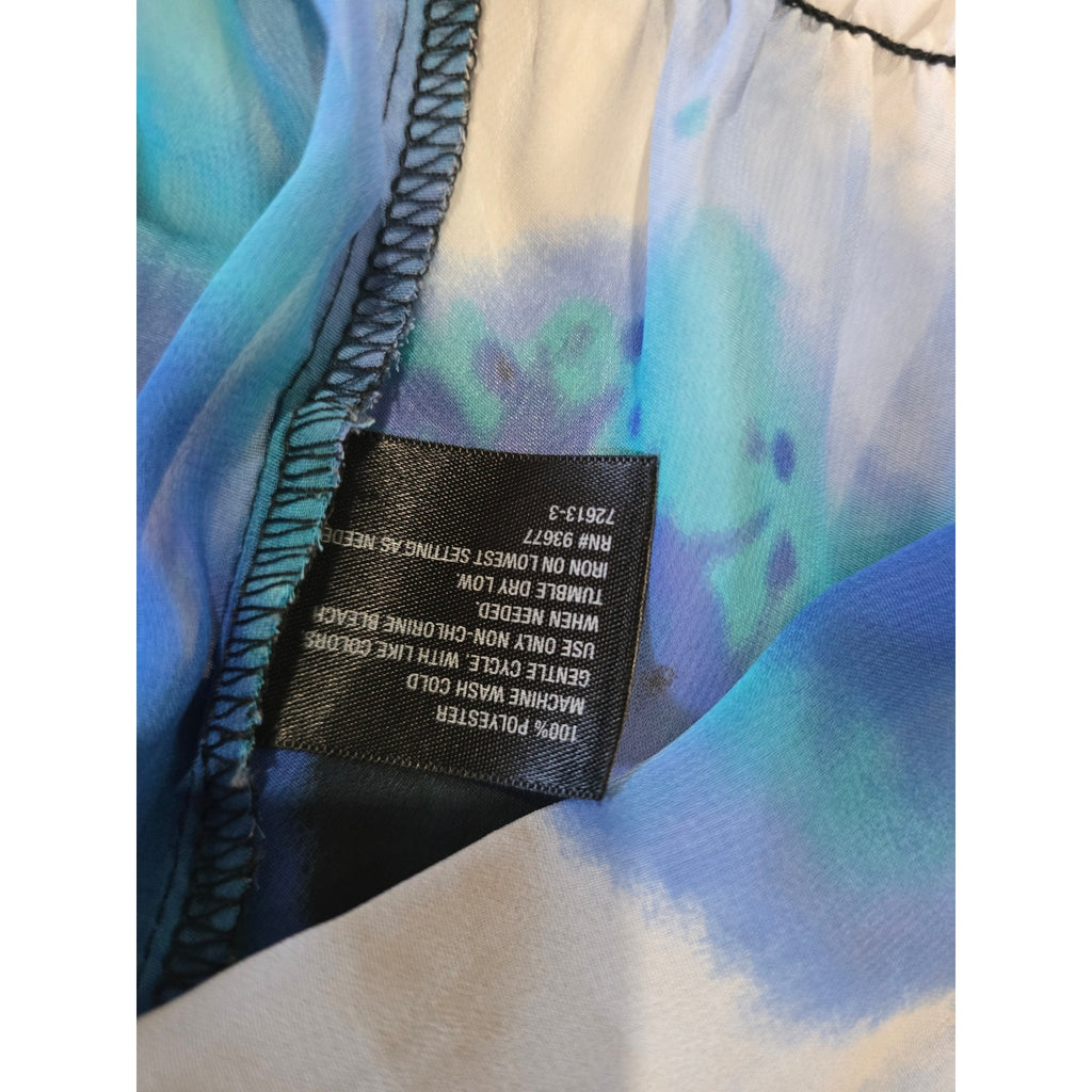 East 5th Women's Blue Watercolor Abstract Chiffon Blouse Size Medium