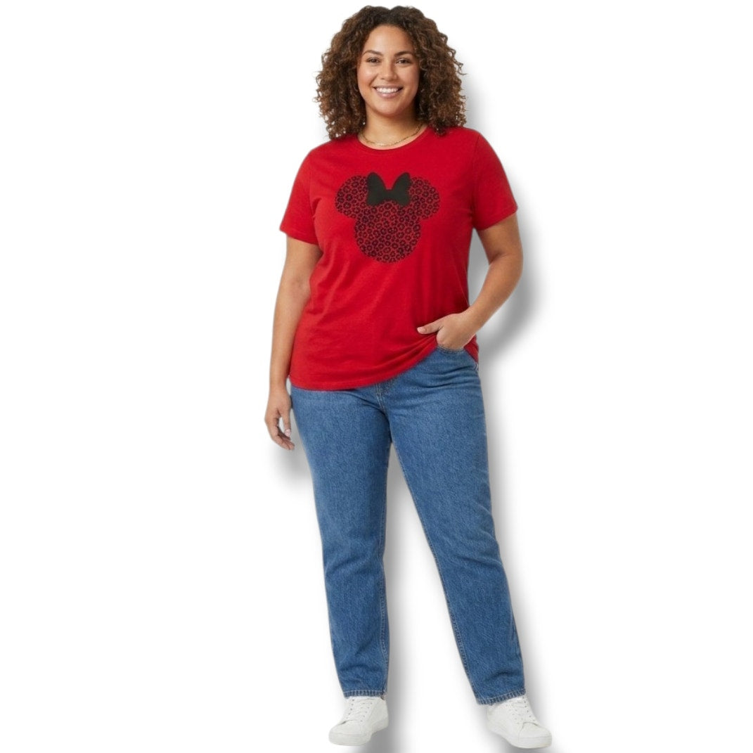Bella + Canvas Red Minnie Mouse Leopard Print Graphic Tee – Size 2XL