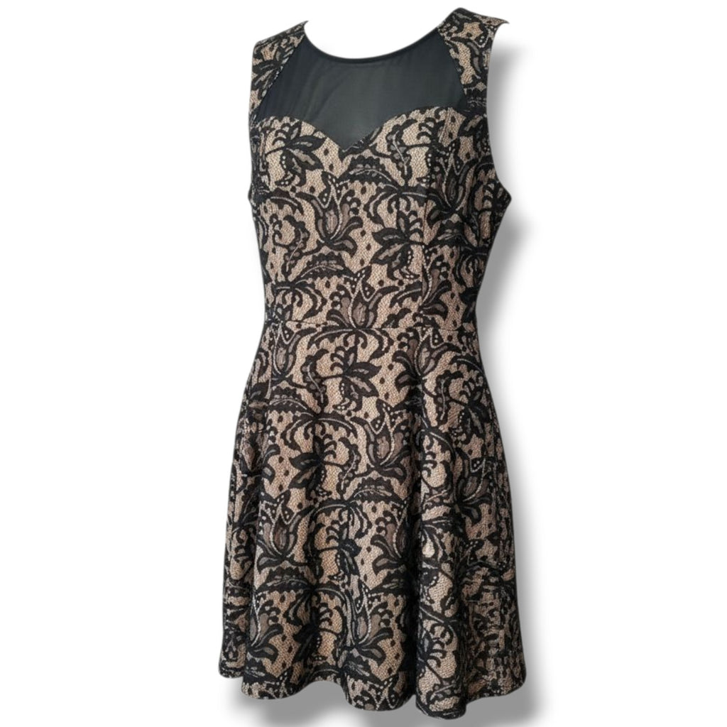 Heart & Soul Women’s Black Lace Overlay Illusion Sweetheart Skater Dress
