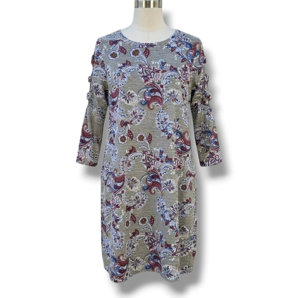 Apt 9 Women’s Small Paisley Swing Dress Lattice Sleeve Boho Chic