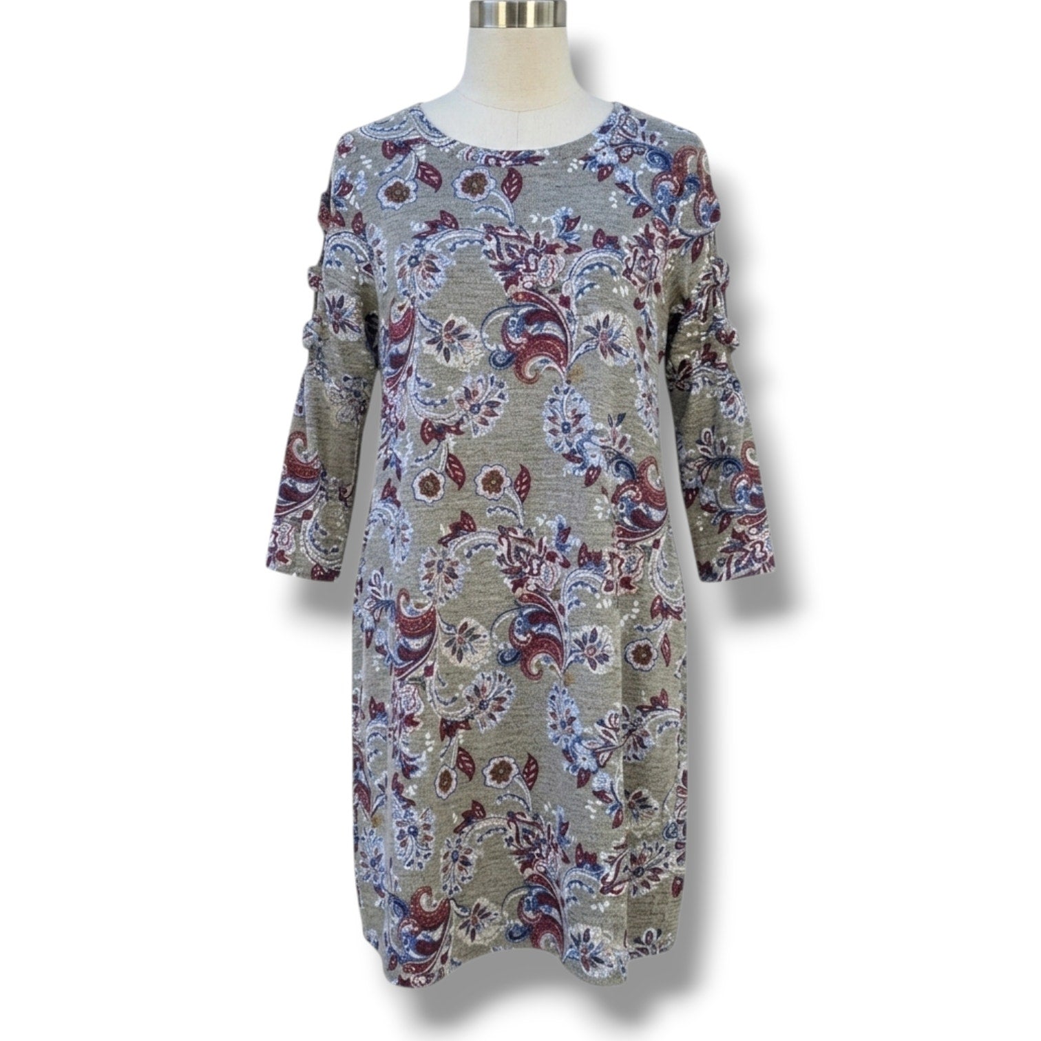 Apt 9 Women’s Small Paisley Swing Dress Lattice Sleeve Boho Chic