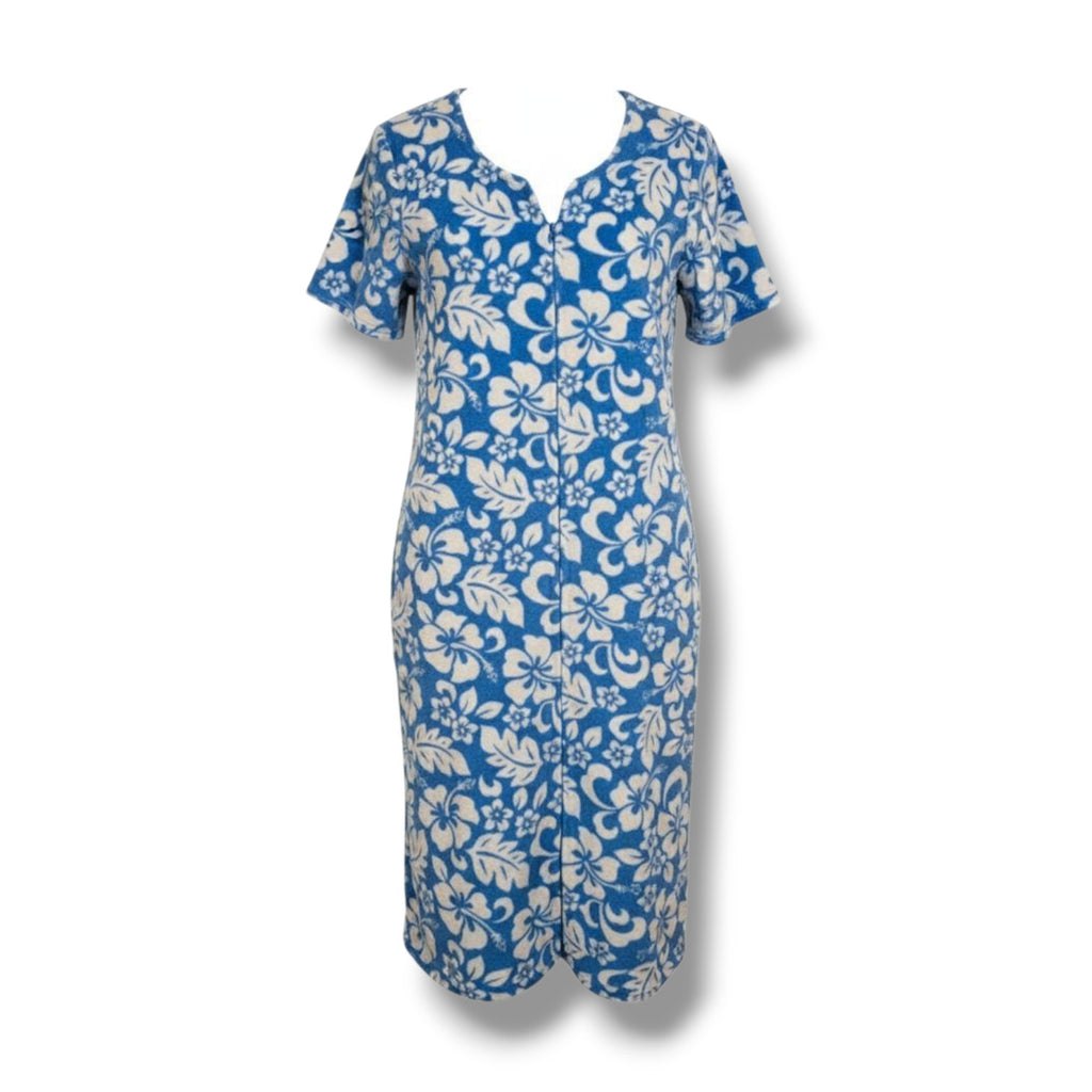 Secret Treasures Blue Tropical Floral Button Front Nightgown House Dress Medium