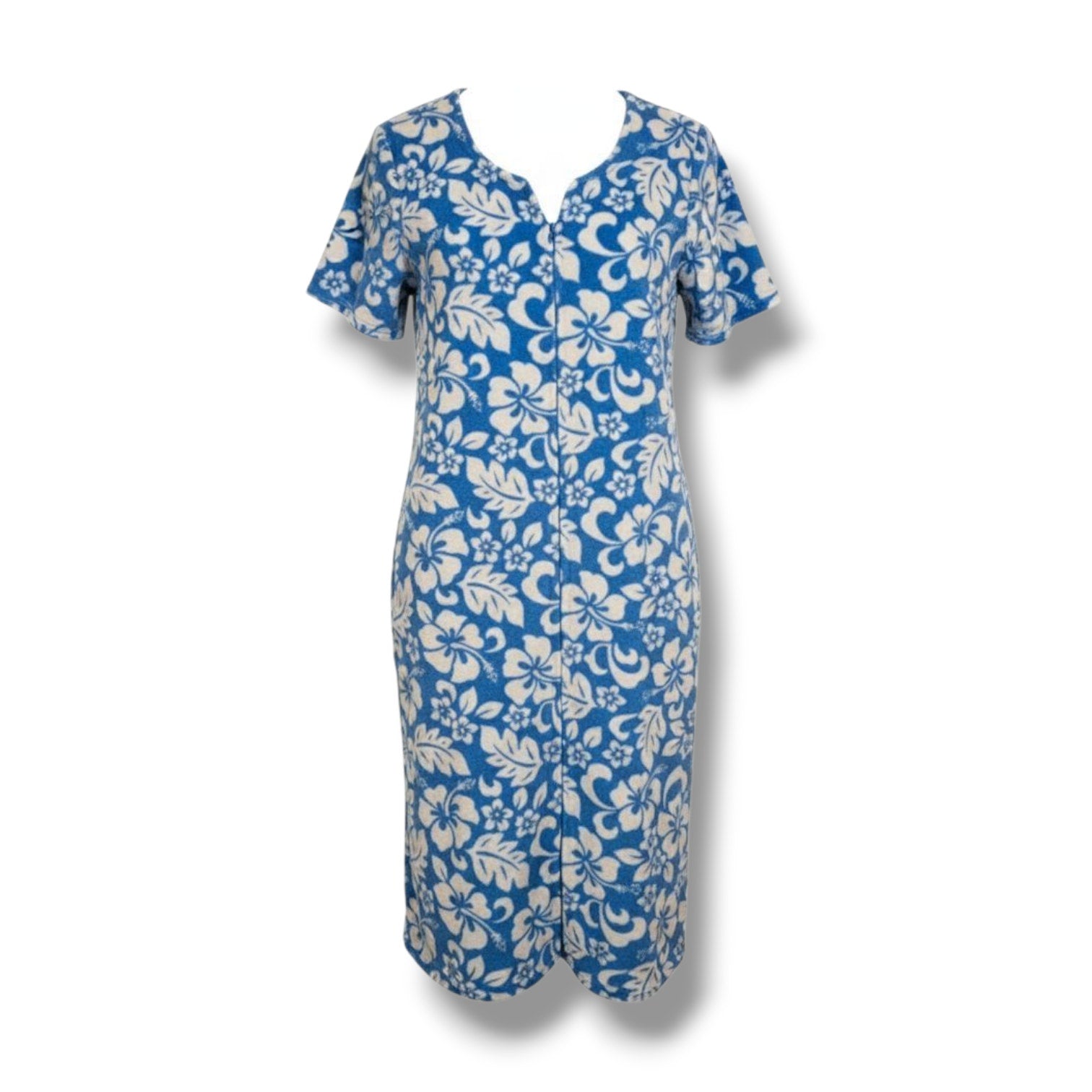 Secret Treasures Blue Tropical Floral Button Front Nightgown House Dress Medium