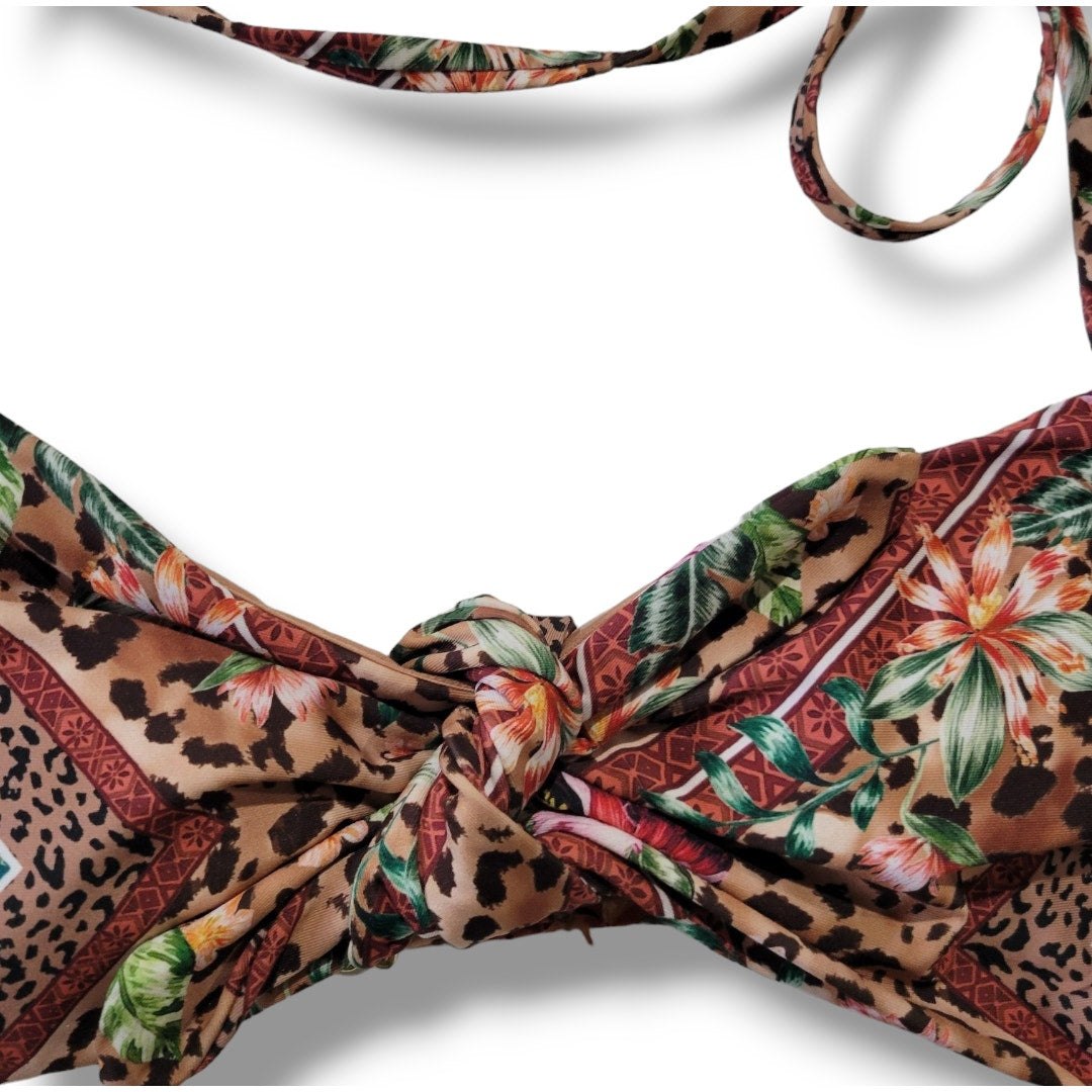 H&M Women’s Leopard Floral Bandeau Bikini Swim Top Size 12