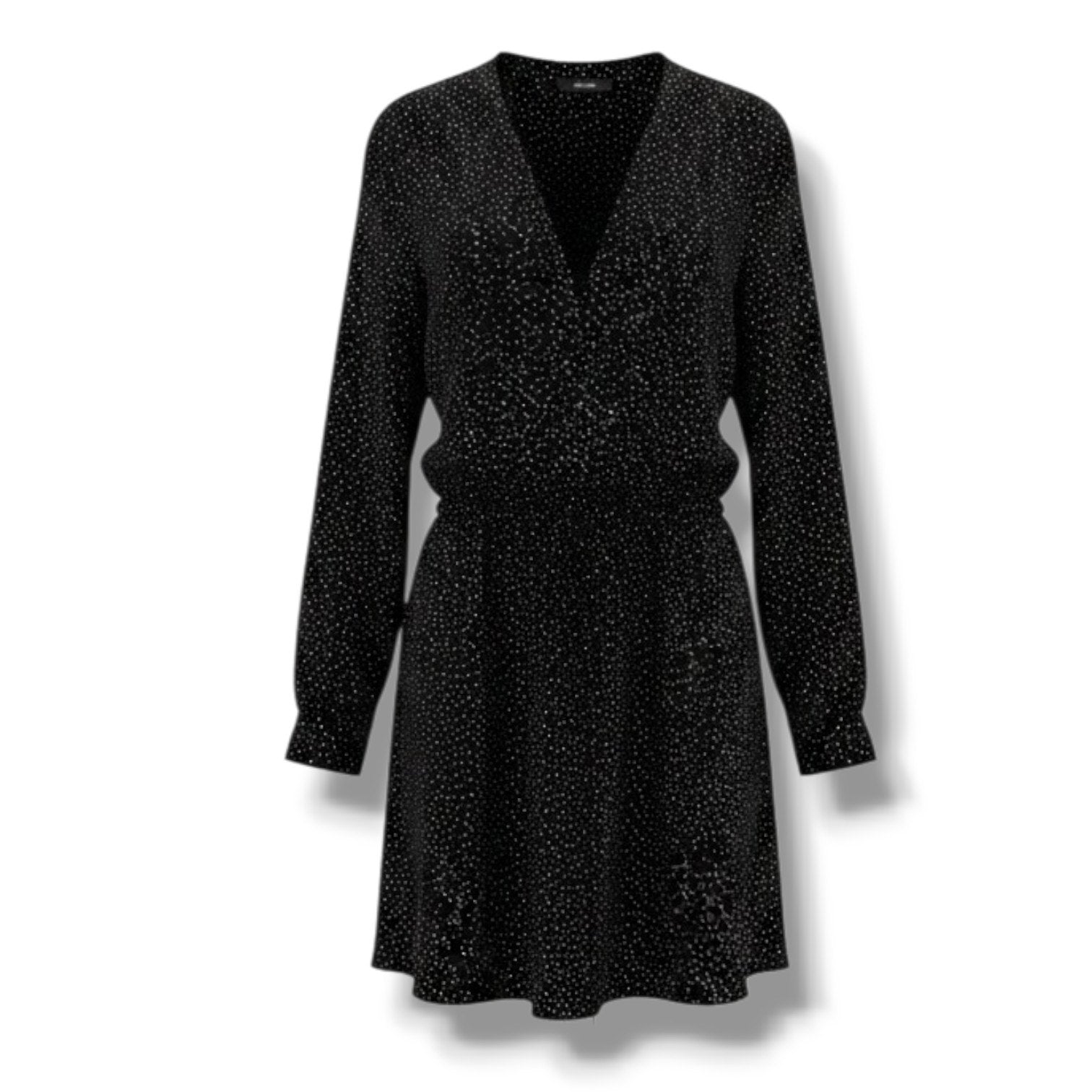Hilary Radley Black White Abstract Dot Long Sleeve Dress S Faux Wrap