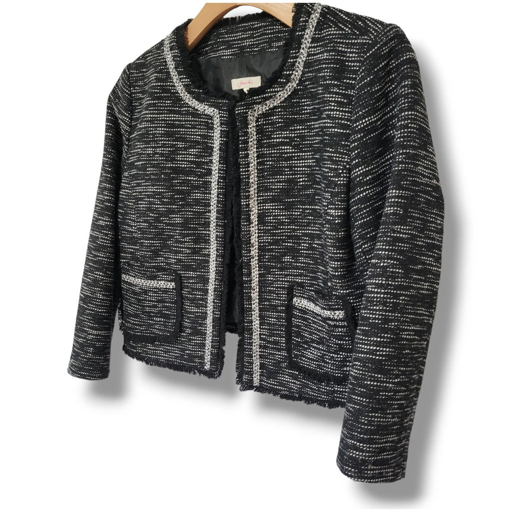 Frenchi women’s tweed frayed-edge open-front blazer jacket - medium