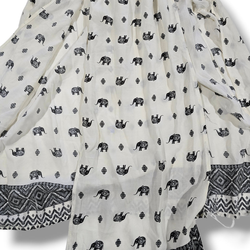 Shosho Elephant Print Off Shoulder Maxi Dress Ivory Juniors Medium