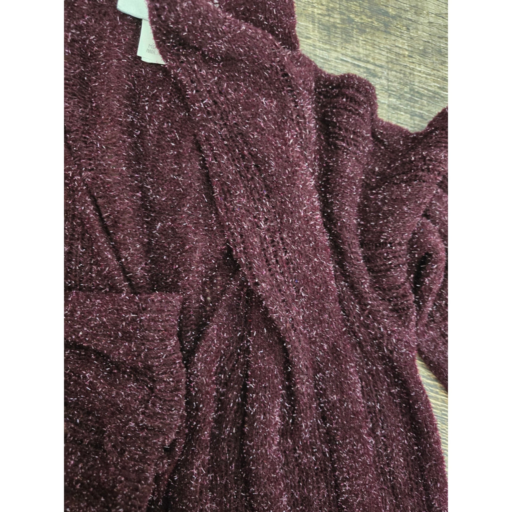 Vintage Emanuel Ungaro Shimmer Eyelash Knit Open Duster Cardigan Burgundy Medium