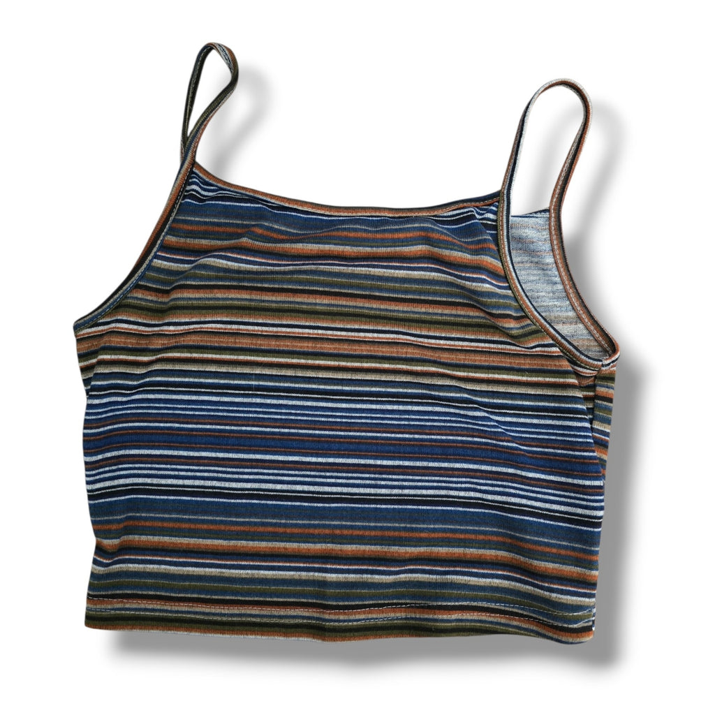 SHEIN Women's Size S Multi-Color Striped Ribbed Knit Cami Crop Top