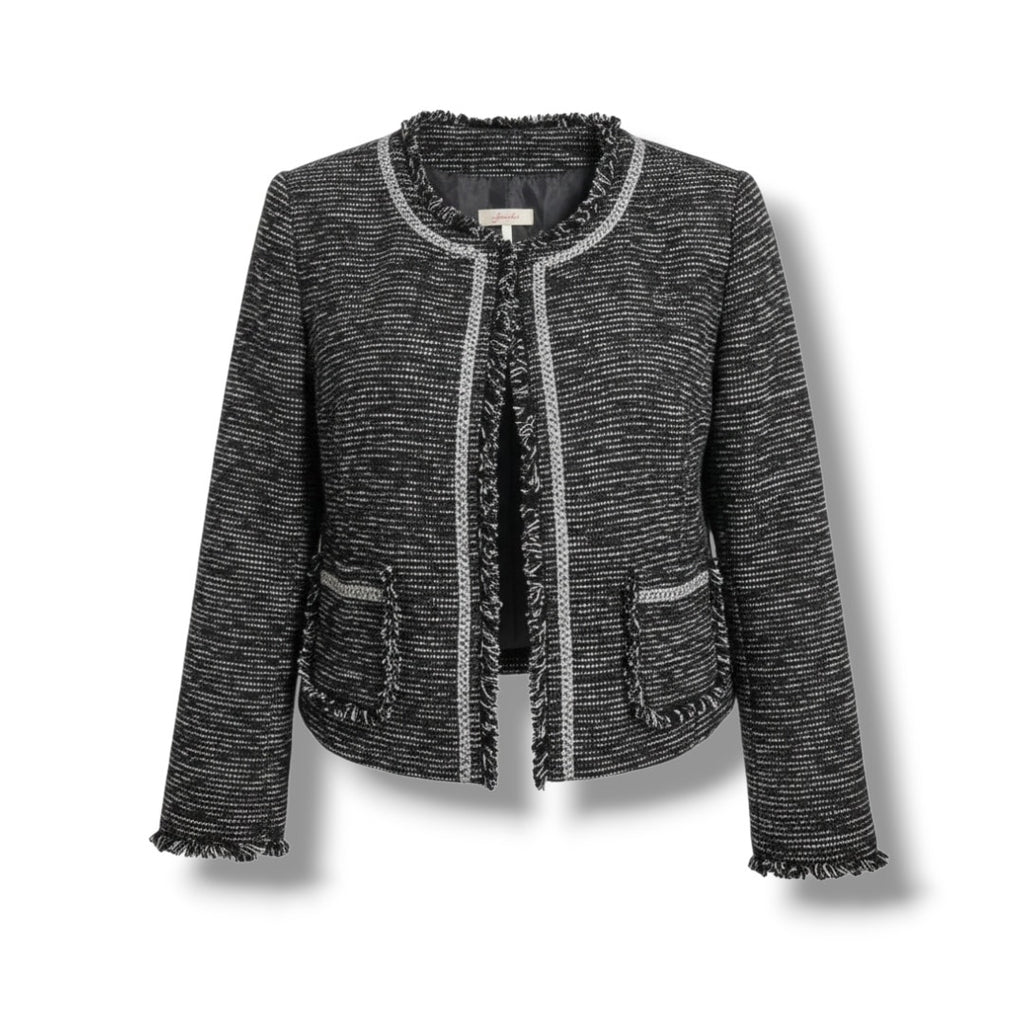 Frenchi women’s tweed frayed-edge open-front blazer jacket - medium