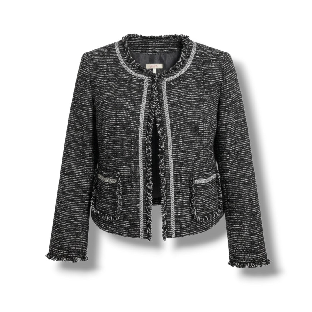 Frenchi women’s tweed frayed-edge open-front blazer jacket - medium