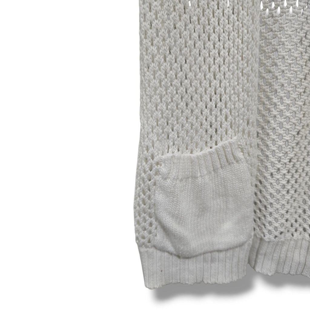 Weekends by Chico's White Open Crochet Knit Cardigan