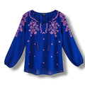 Rue 21 Women’s Blue Embroidered Boho Peasant Blouse Small Semi-Sheer Gently Used