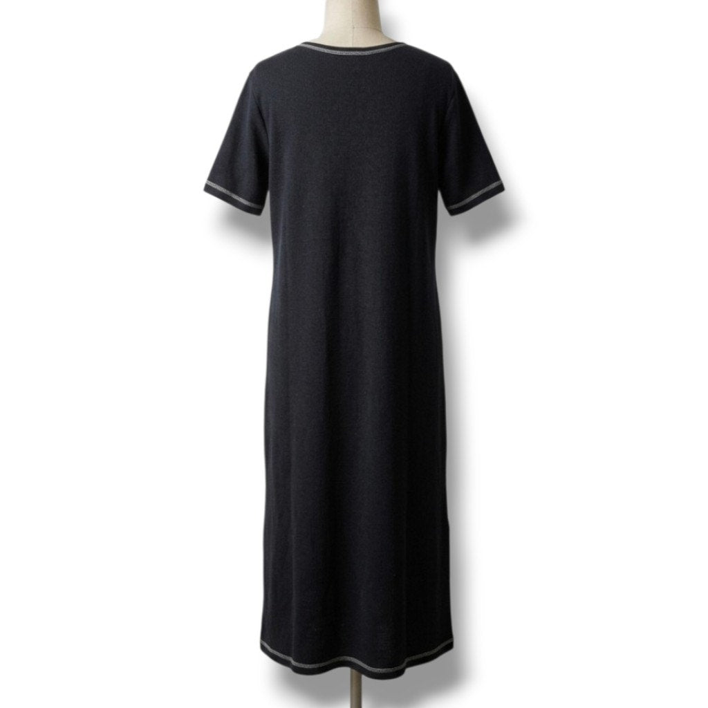 Key-Wear Women's XL Black Giraffe Embroidered Maxi T-Shirt Dress Short Sleeve
