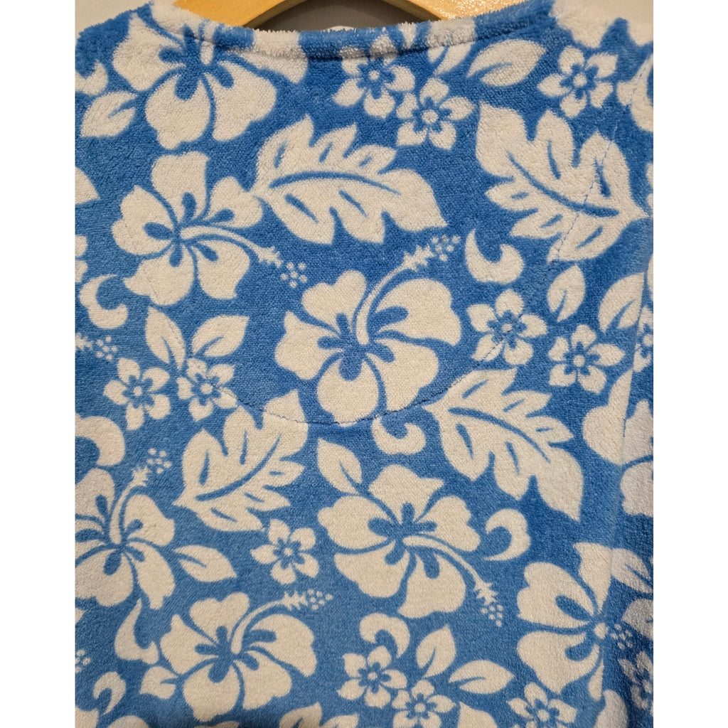 Secret Treasures Blue White Tropical Hibiscus Terry Zip Up House Dress Robe M