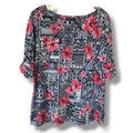 Karen Scott women's Navy & Pink Patchwork Floral Boat Neck Top – Size XL