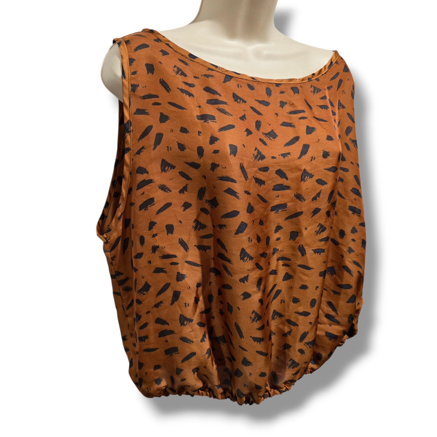 Tyche Women’s Asymmetrical Blouse – One-Sleeve Bubble Hem Abstract Print Top