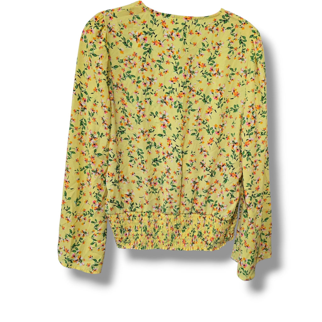 For the Republic Women’s Yellow Floral Long Sleeve Wrap Smocked small Blouse