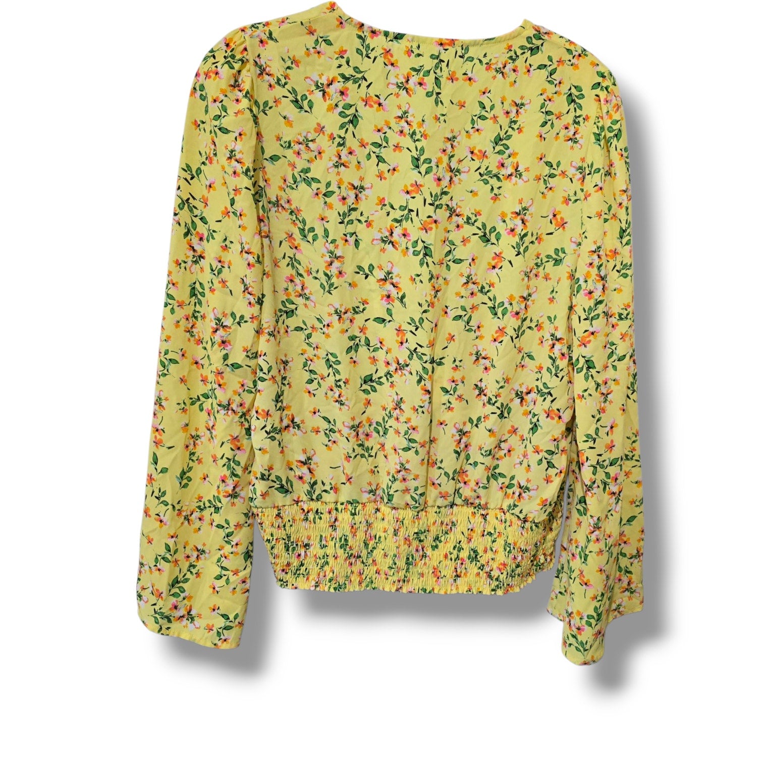 For the Republic Women’s Yellow Floral Long Sleeve Wrap Smocked small Blouse
