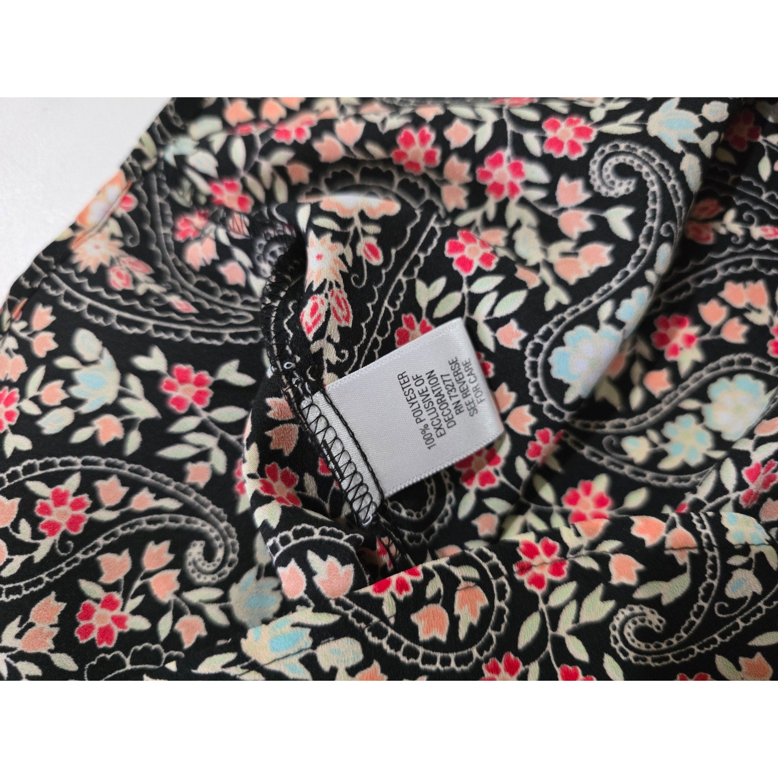 Croft & Barrow Womens Multicolor Paisley Button-Down Blouse Convertible Sleeves