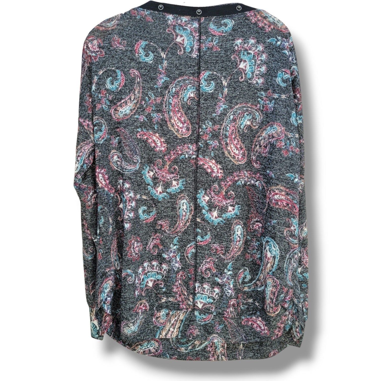 Maurices Women’s Snap Shoulder Paisley Blouse Top Gray Pink Blue – Size Small