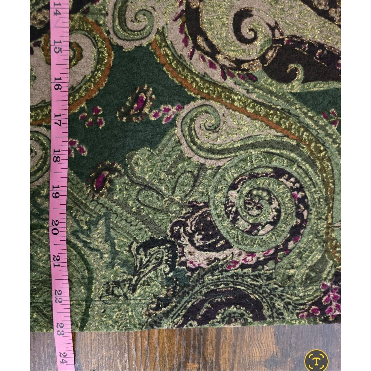 Koret Women's Large Green Purple Paisley Metallic Shimmer Short Sleeve Top