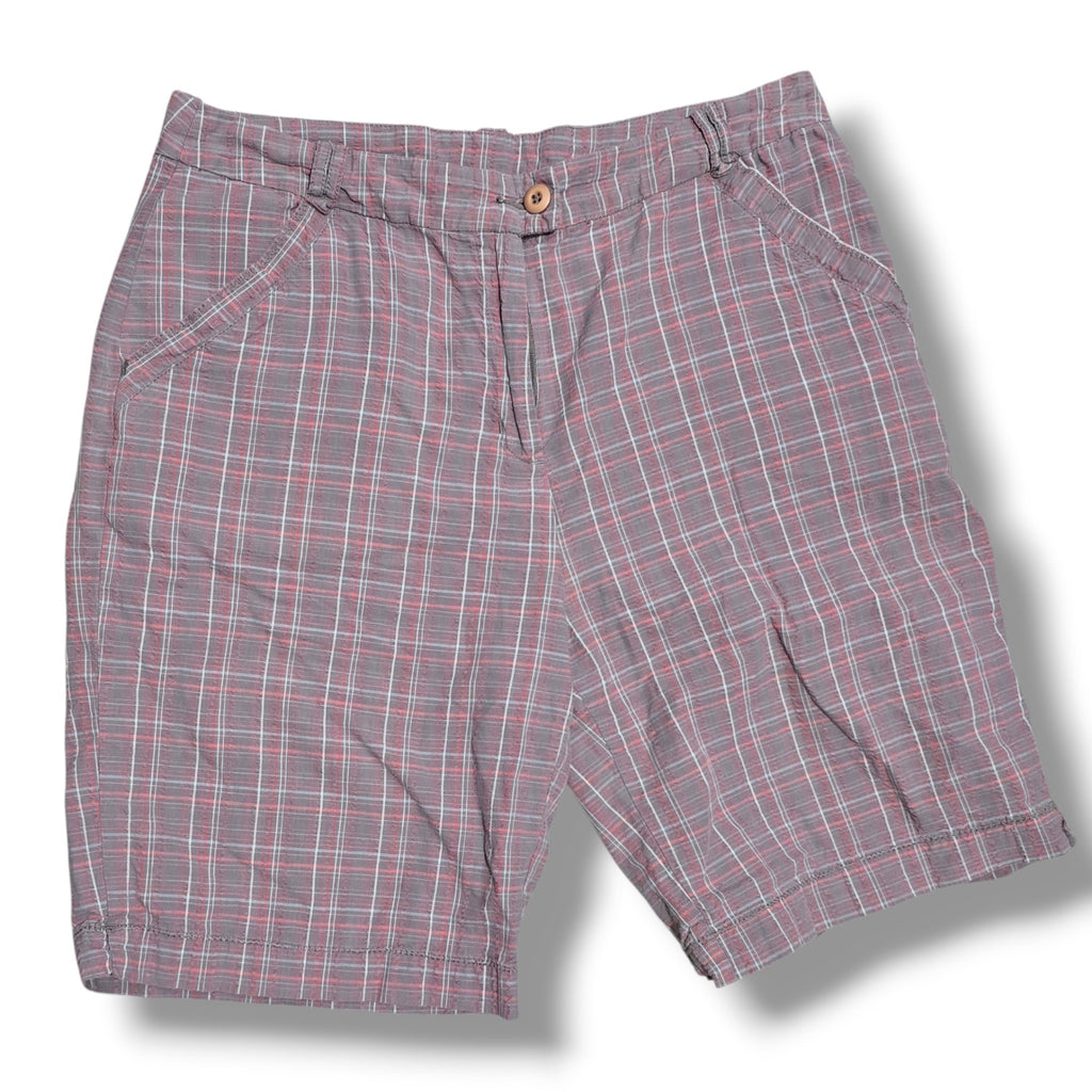 Woolrich Women's Size 12 Quarry Grey Pink Plaid Textured Cotton Shorts
