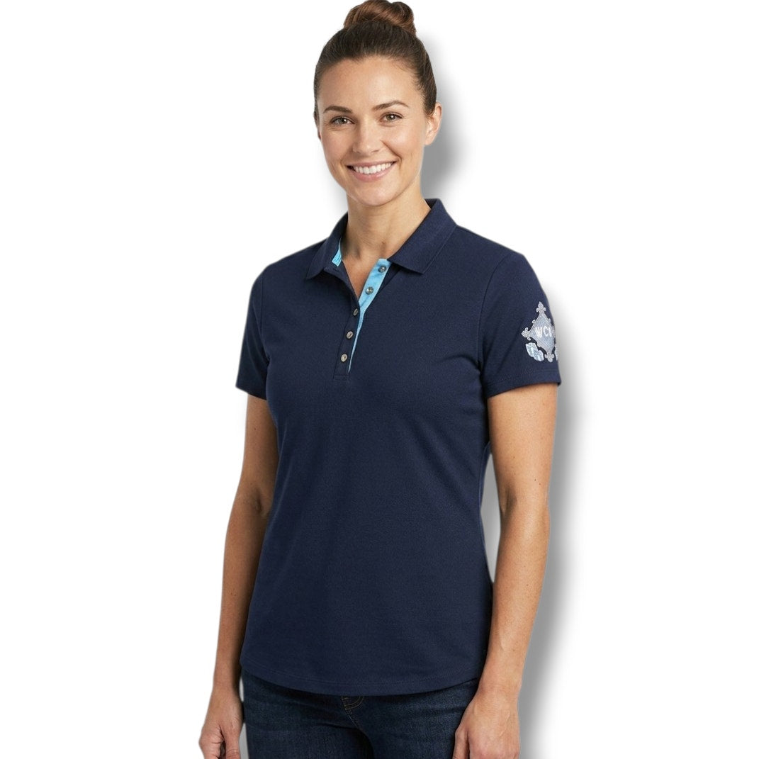 Perry Ellis women’s Navy Blue Polo Shirt WCN Crest Logo – Size M, Short Sleeve