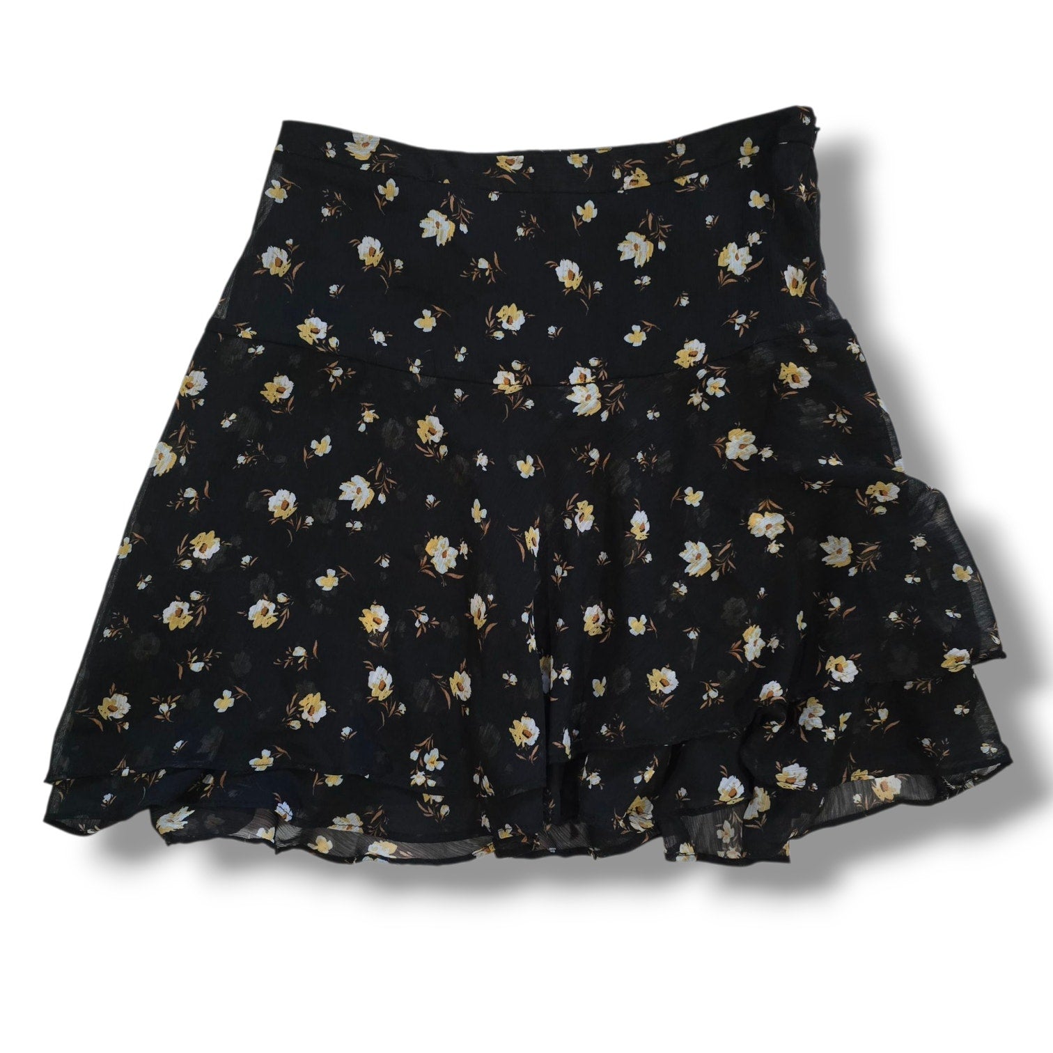 Old Navy Women’s Black Floral Sheer Lined Skirt – Size 0, 27” Waist, 18” Length